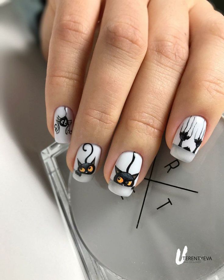 Дизайн Ногтей Кошка На Короткие Ногти