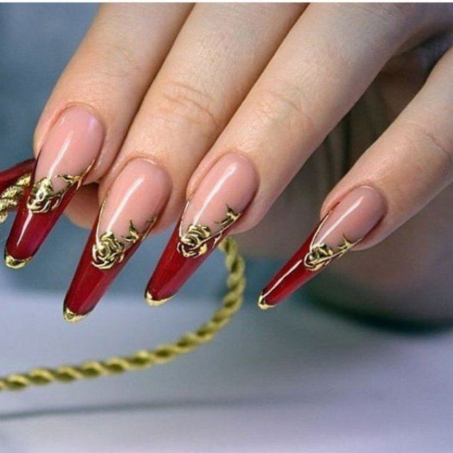 Дизайн Ногтей Красный Френч С Золотом