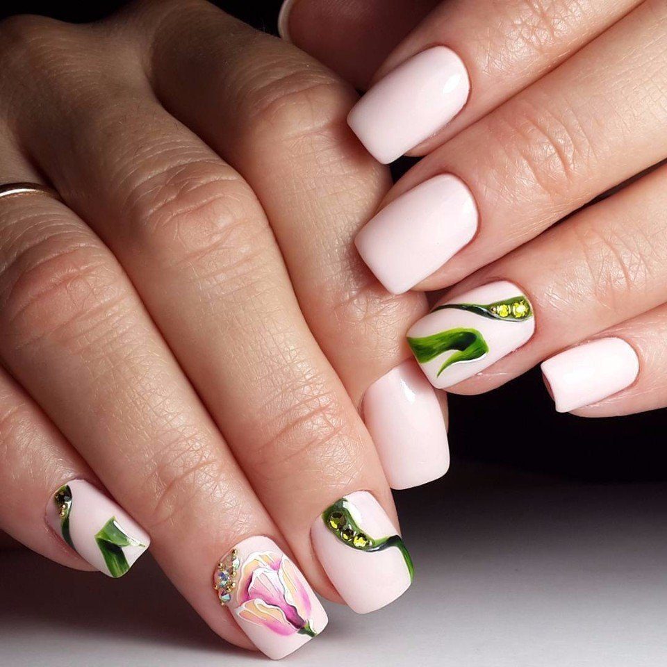 Весенние ногти с цветами. Весенние ногти. Красивые летние ногти.