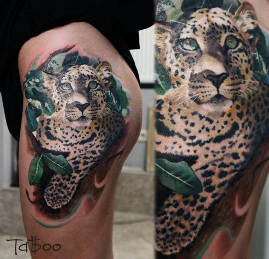 Красивые татуировки леопард у женщин.