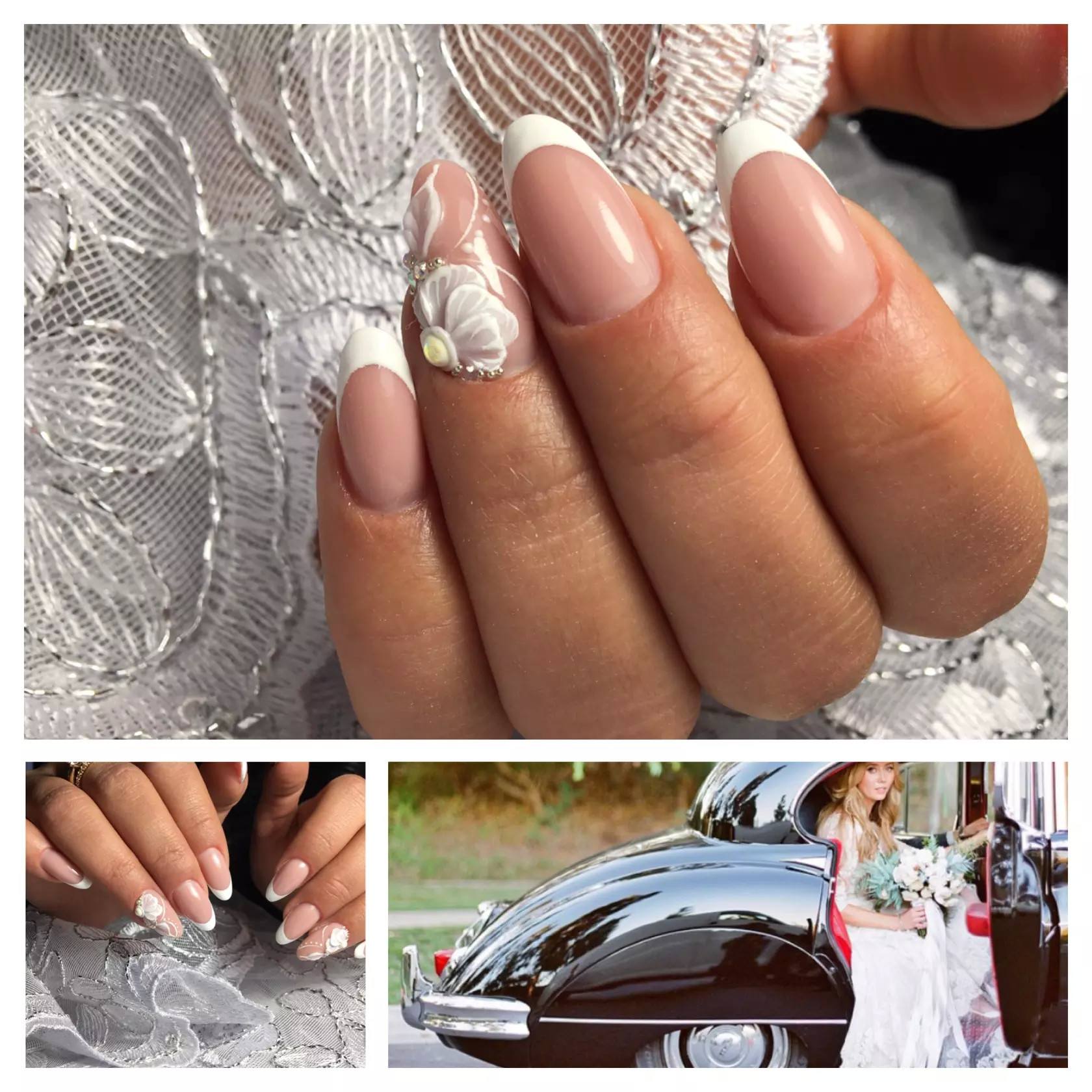 Маникюр на свадьбу для невесты с короткими ногтями миндальной