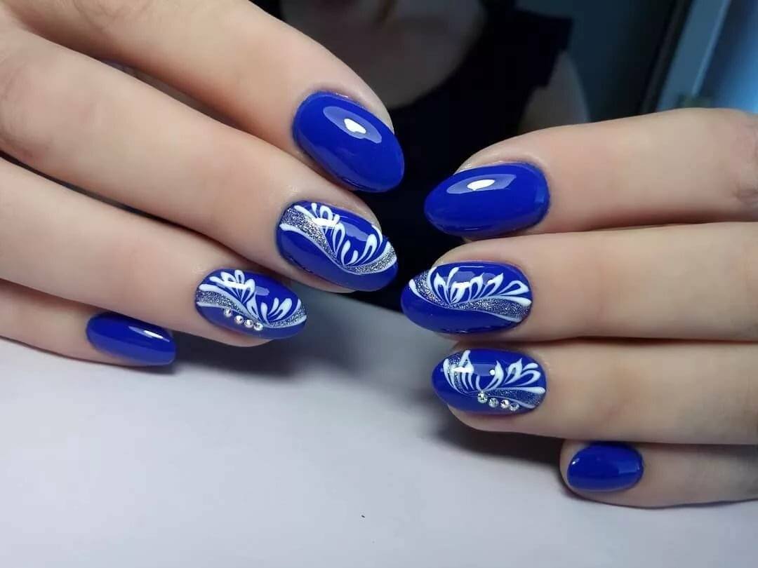 Синие Ногти С Рисунком