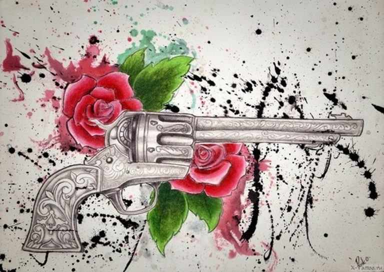 Пистолет с розой эскиз