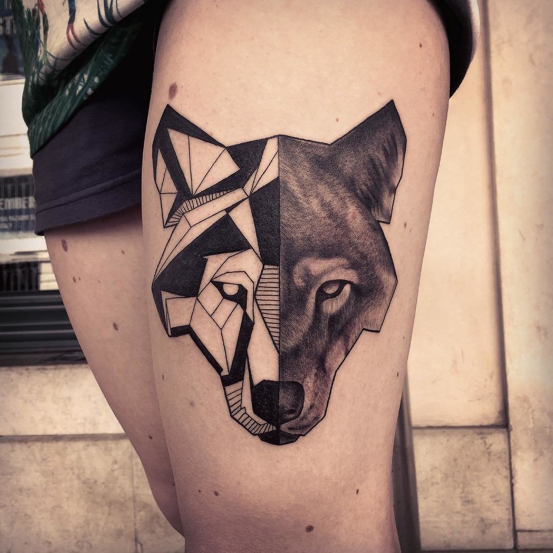 Геометрический волк тату
